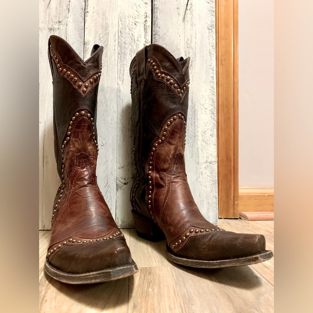 IDYLLWIND by Miranda Lambert distressed leather cowboy boots 8.5 m brown/congac